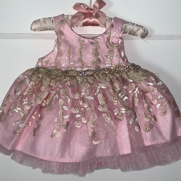 NWOT American Princess 6M Pink/Gold Rhinestone Dress Gorgeous💖Matching Bloomers - Picture 2 of 14